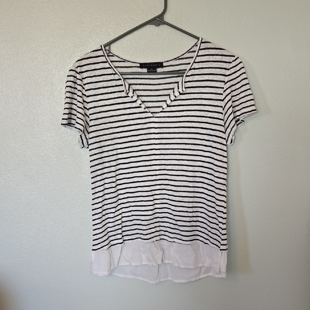 Sanctuary | Striped Linen Mixed Media Top Size Small